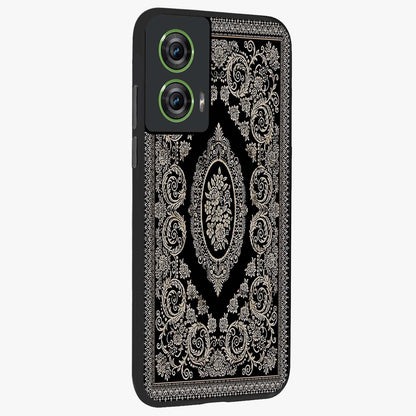 Noir Bloom Elegance Glass Case upright view showcasing graceful floral artwork with luxurious dark theme.