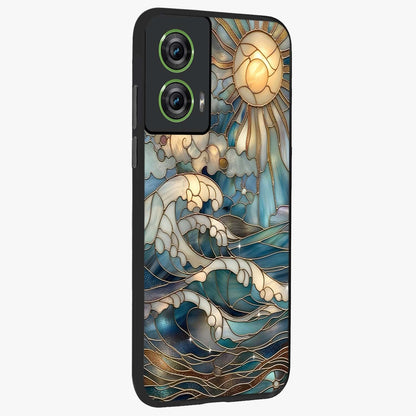 Oceanic Stained Printed Glass Case upright view showcasing decorative ocean pattern artwork with vibrant marine theme.