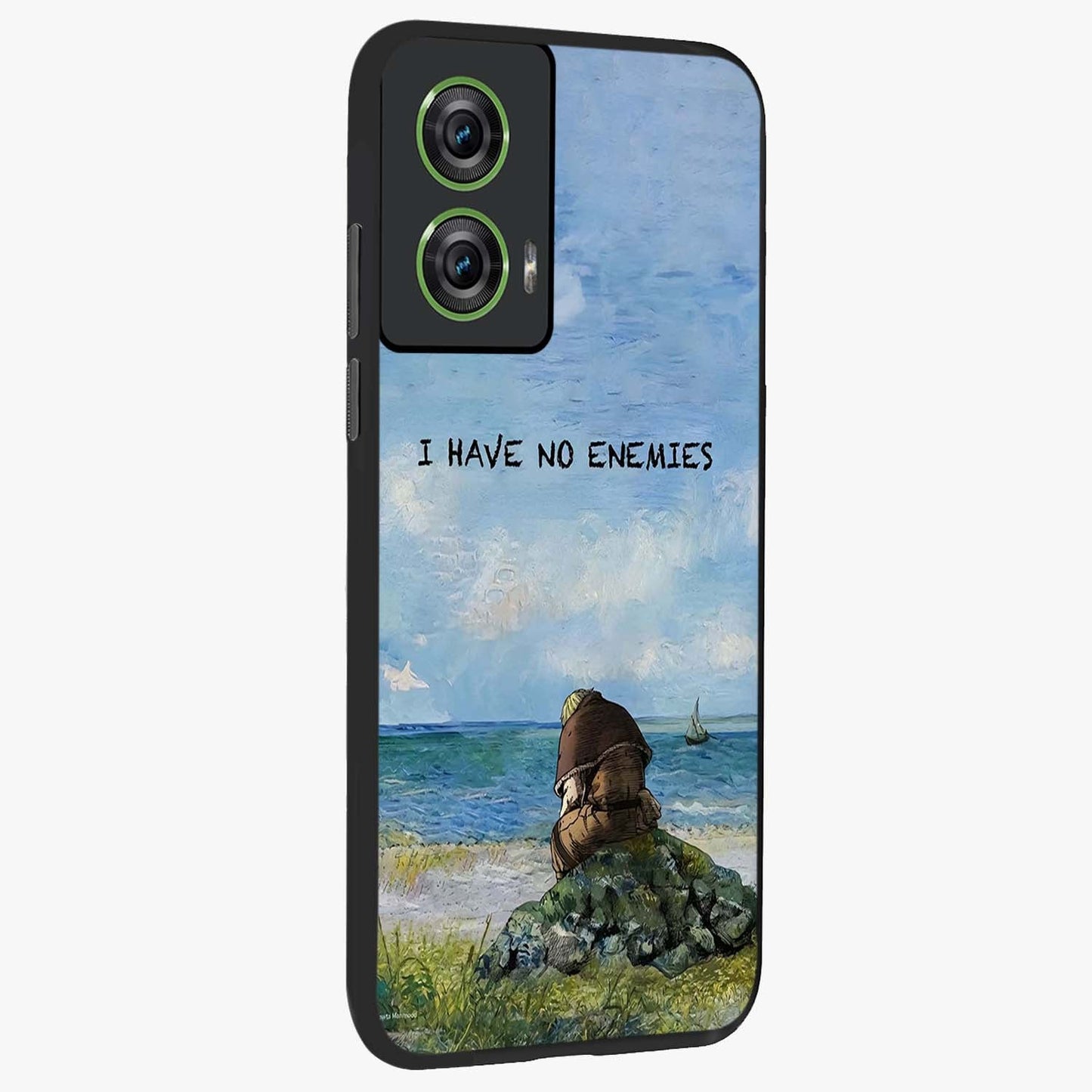 Peace Beyond War Glass Case upright view showcasing powerful peace symbol artwork with inspirational theme.