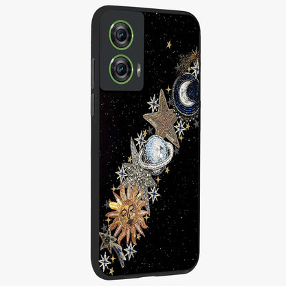 Pearls Universe Object Glass Case upright view showcasing decorative pearl themed artwork with cosmic elegance.