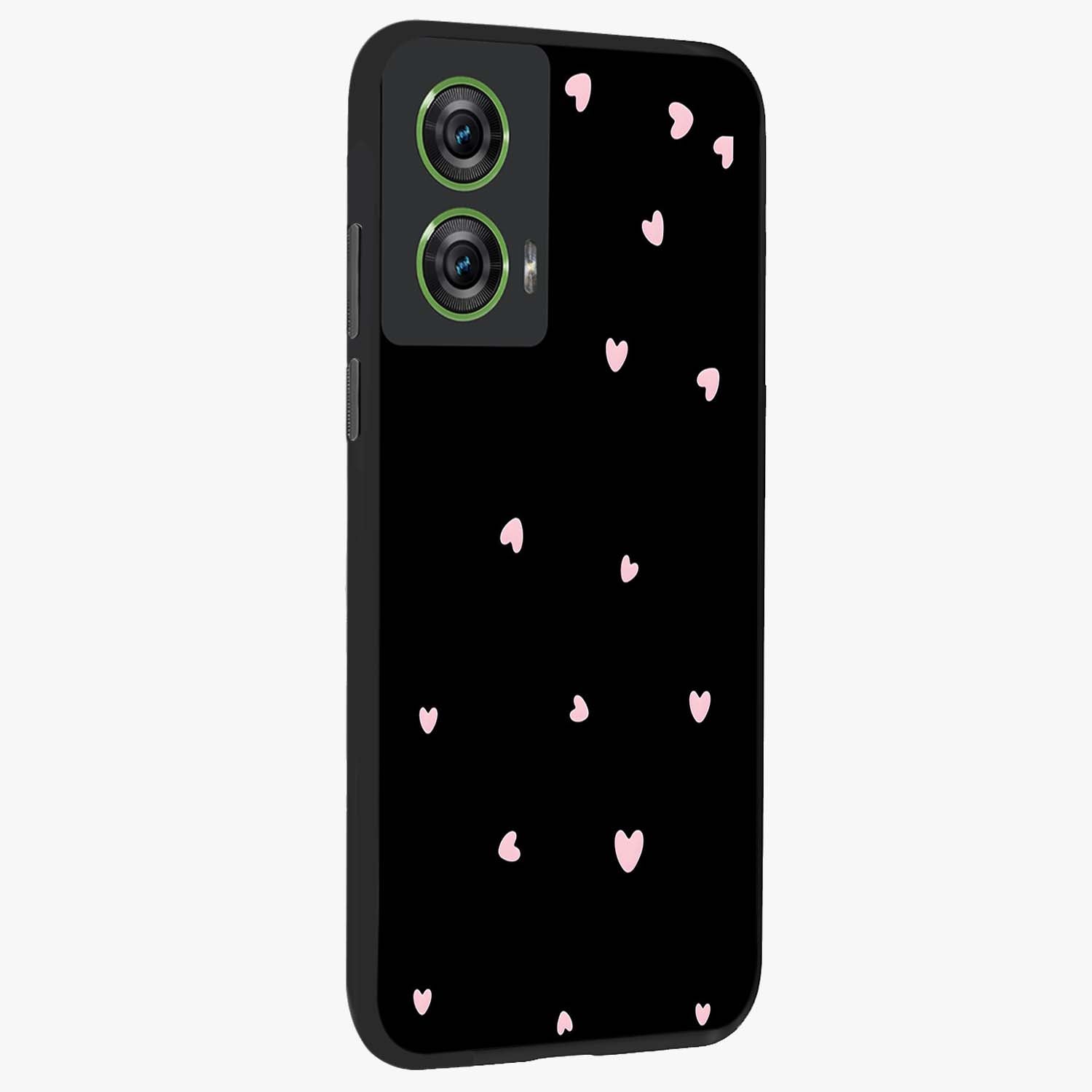 Pink Love Drops Glass Case upright view showcasing charming heart drop artwork with romantic playful theme.