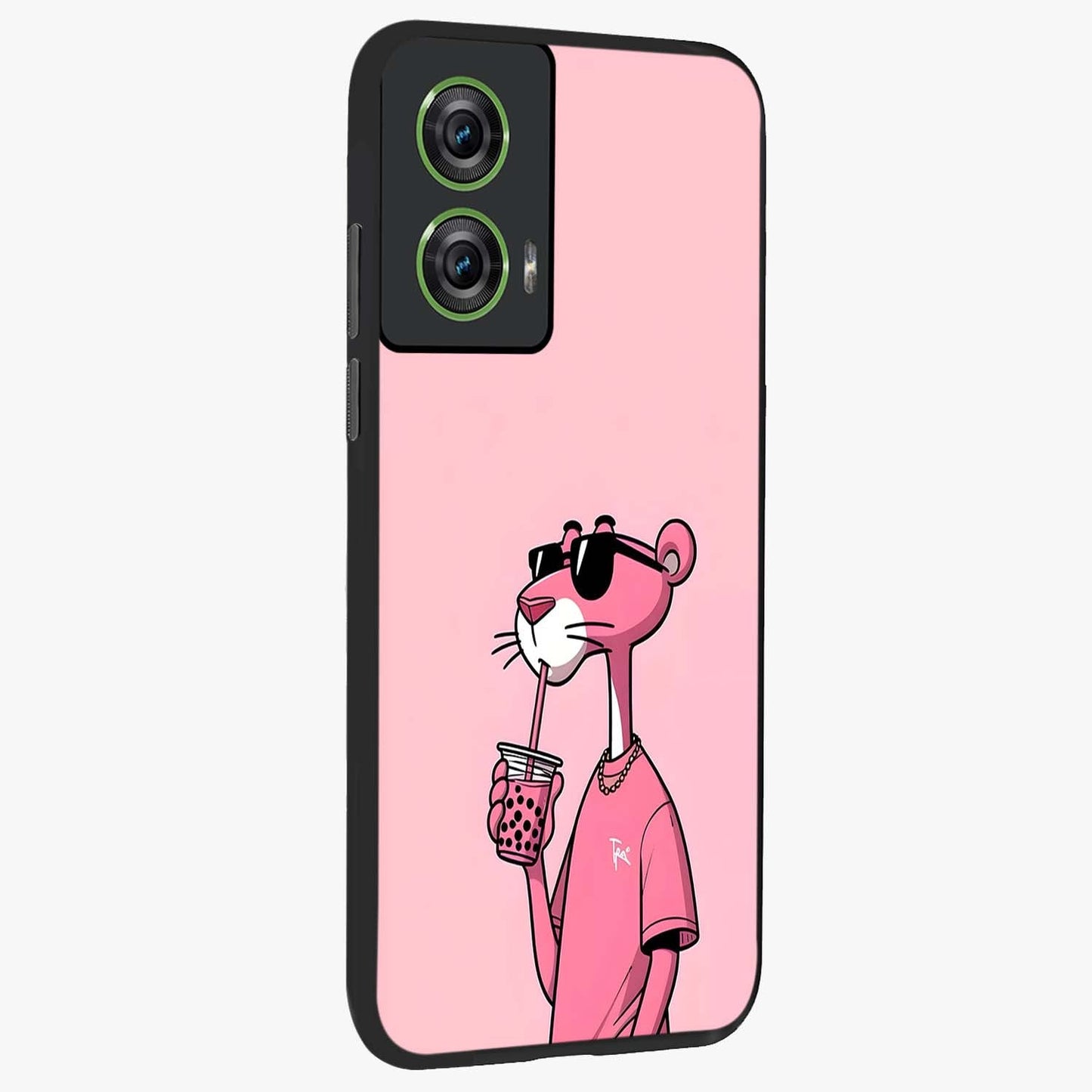 Pink Panther Glass Case upright view showcasing fun animated artwork with stylish retro cartoon theme.