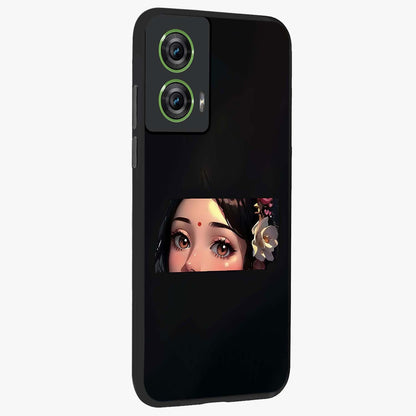 Radha Divine Embrace Glass Case upright view showcasing sacred Radha themed artwork with peaceful devotional style.