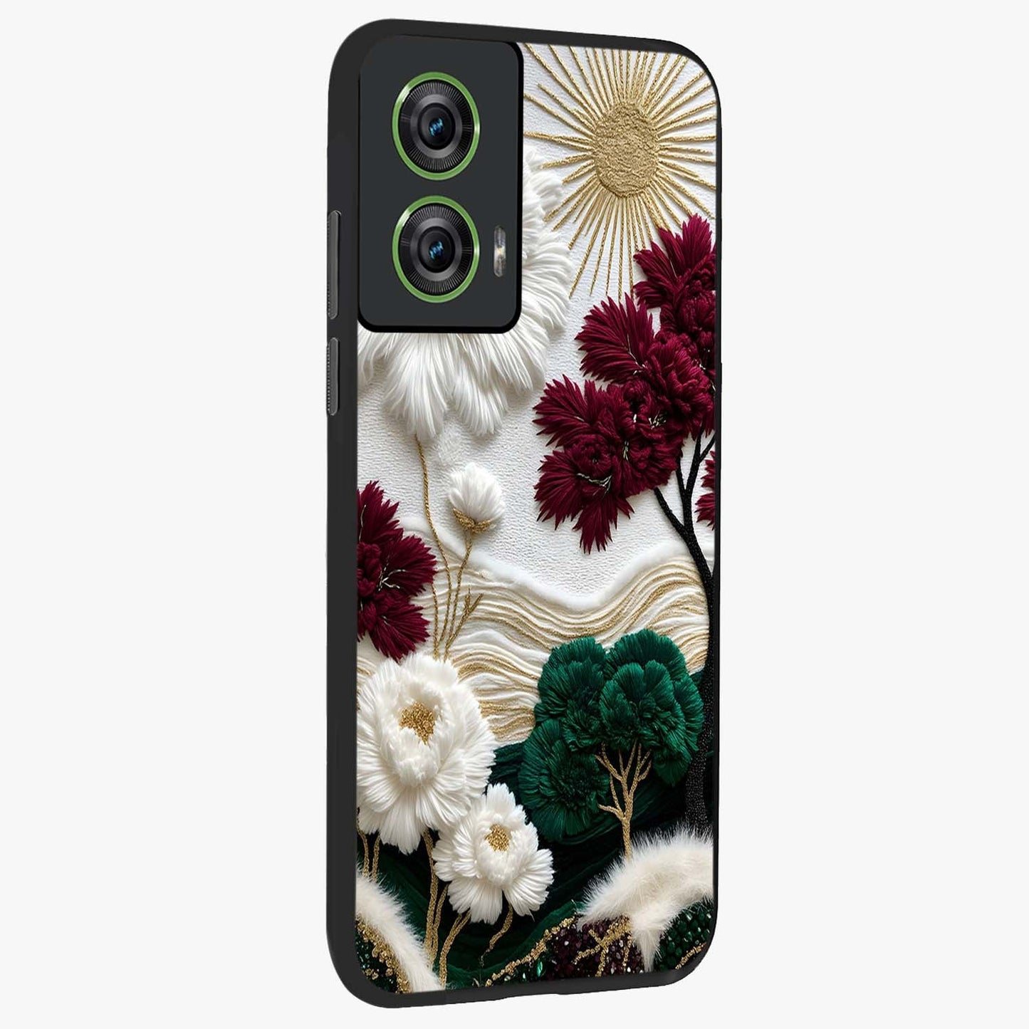 Radiant Bloom Elegance Glass Case upright view showcasing decorative flower artwork with refined botanical theme.
