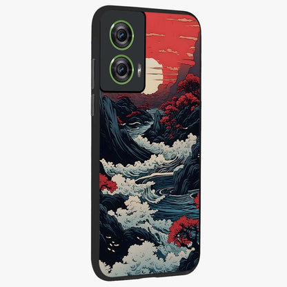 Red Sunset Scenery Glass Case upright view showcasing dramatic sunset scenery artwork with warm nature theme.