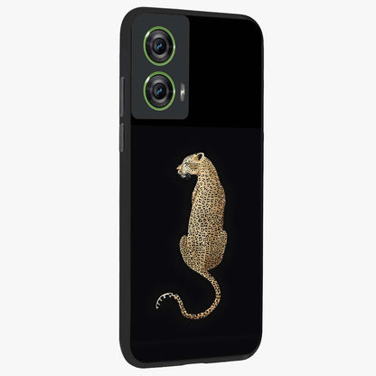 Regal Leopard Glass Case upright view showcasing striking leopard artwork with fierce wildlife theme.