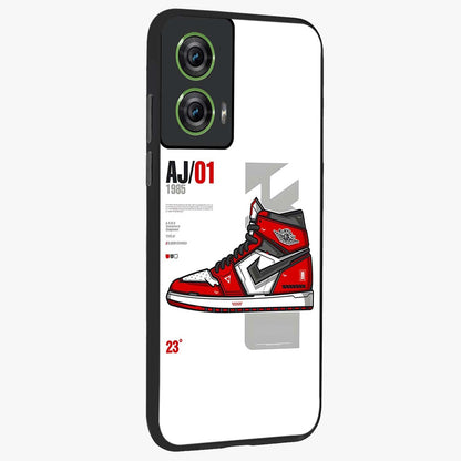 Retro Sneaker Blueprint Glass Case upright view showcasing stylish sneaker illustration with vintage streetwear theme.