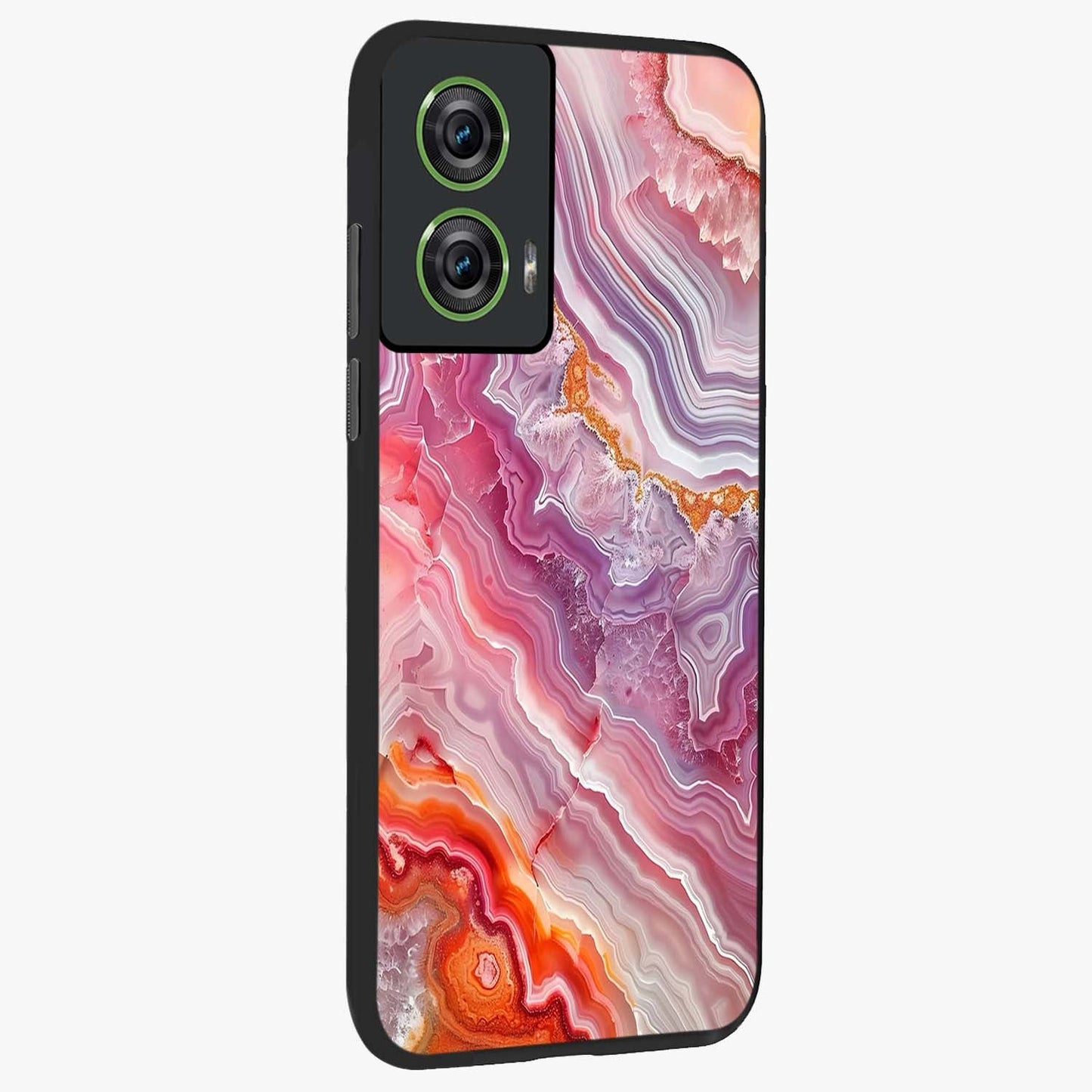 Rose Quartz Marble Glass Case upright view showcasing decorative marble artwork with luxurious pastel theme.