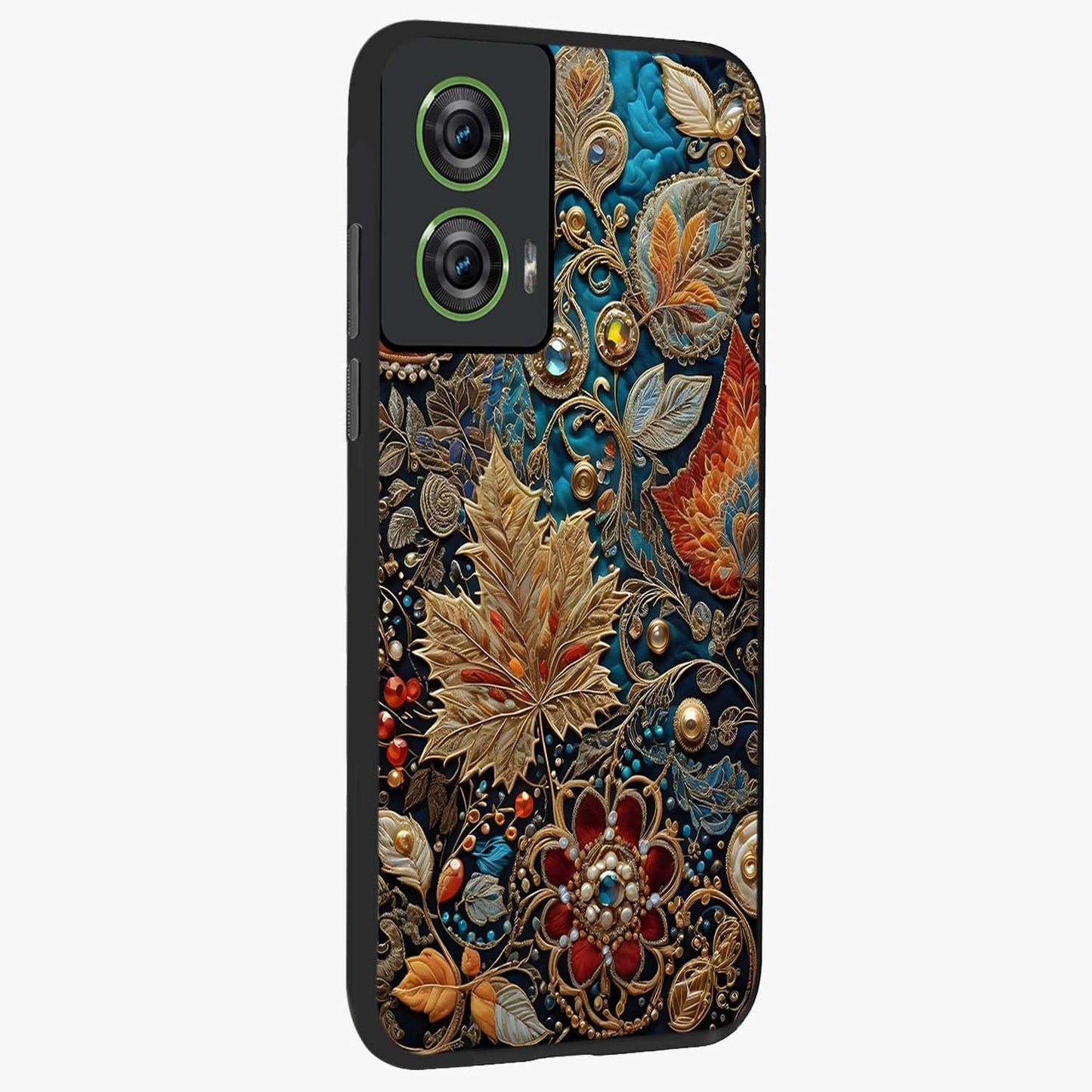 Royal Jewel Garden Glass Case upright view showcasing rich floral artwork with luxurious garden theme.