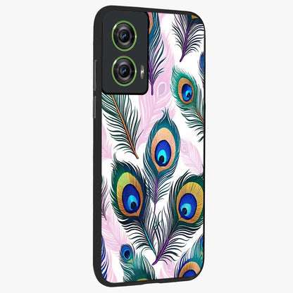 Royal Peacock Feathers Glass Case upright view showcasing elegant peacock feather artwork with decorative royal theme.