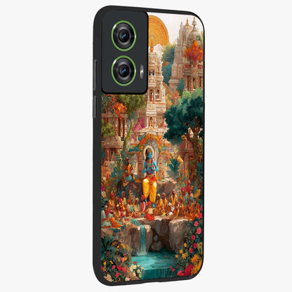 Sacred Sunlight Gods Glass Case upright view showcasing glowing divine artwork with sacred mythological theme.