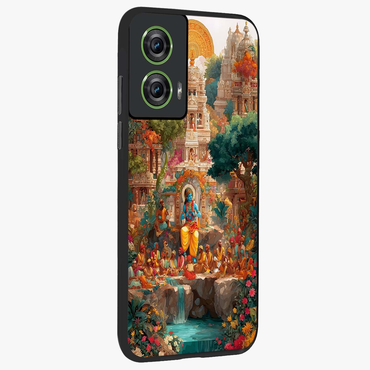 Sacred Sunlight Gods Glass Case upright view showcasing glowing divine artwork with sacred mythological theme.