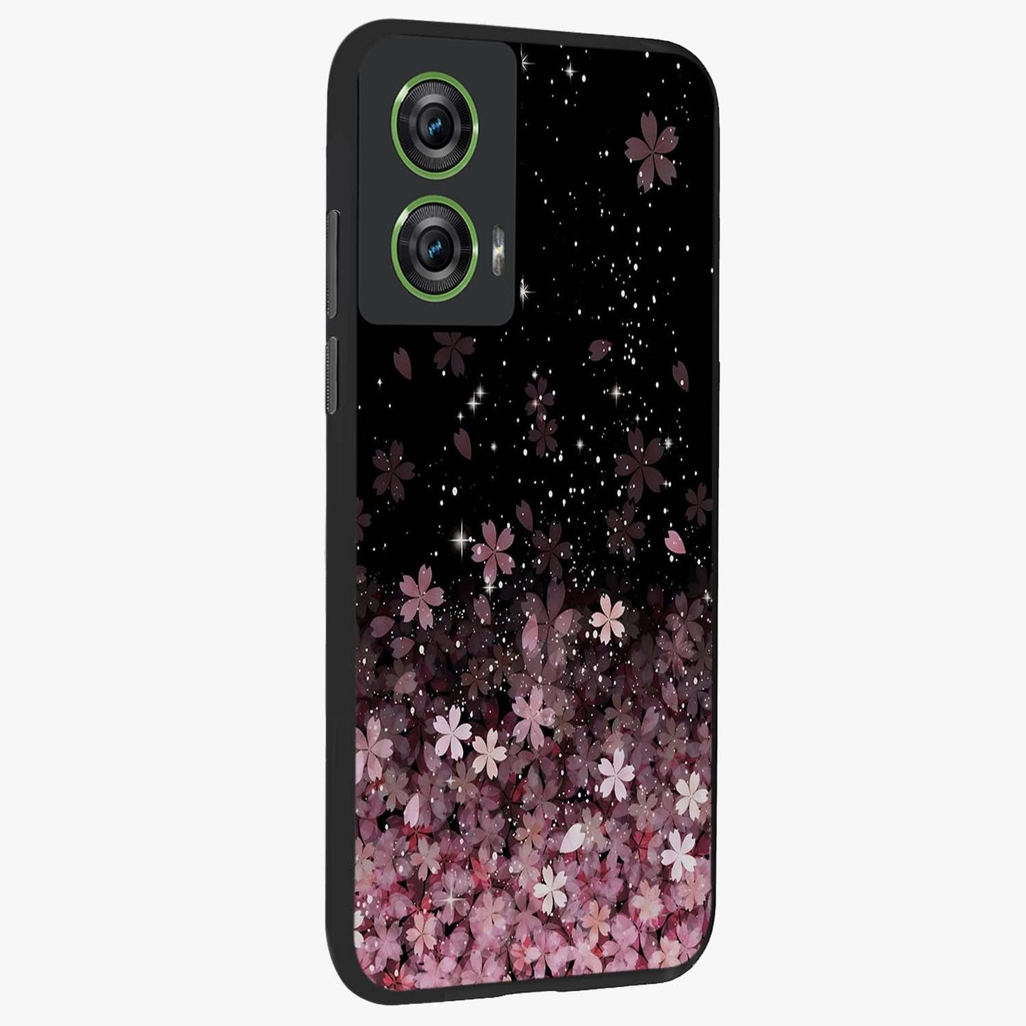Small Starry Flowers Glass Case upright view showcasing charming floral artwork with dreamy starry theme.