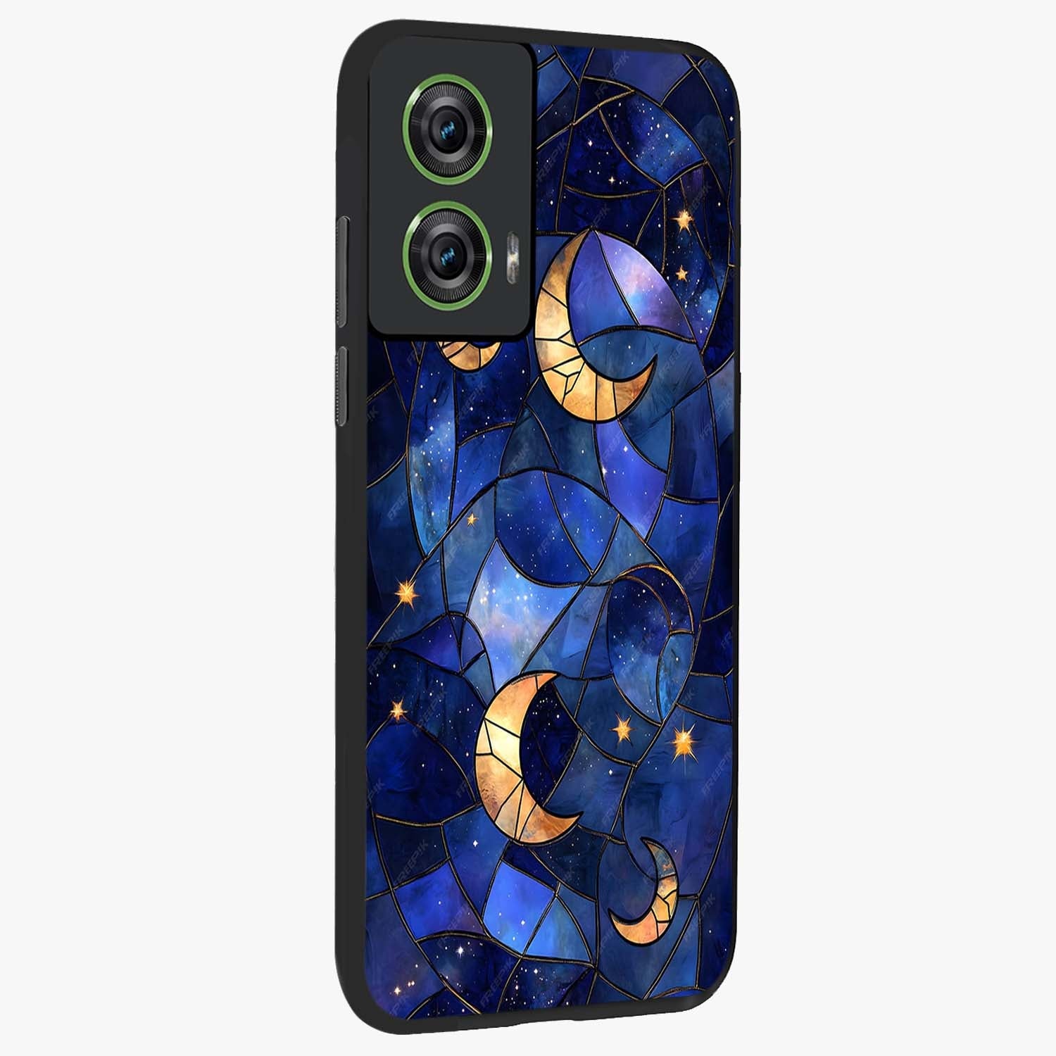 Starlit Sky Tapestry Glass Case upright view showcasing elegant starry sky artwork with cosmic decorative theme.