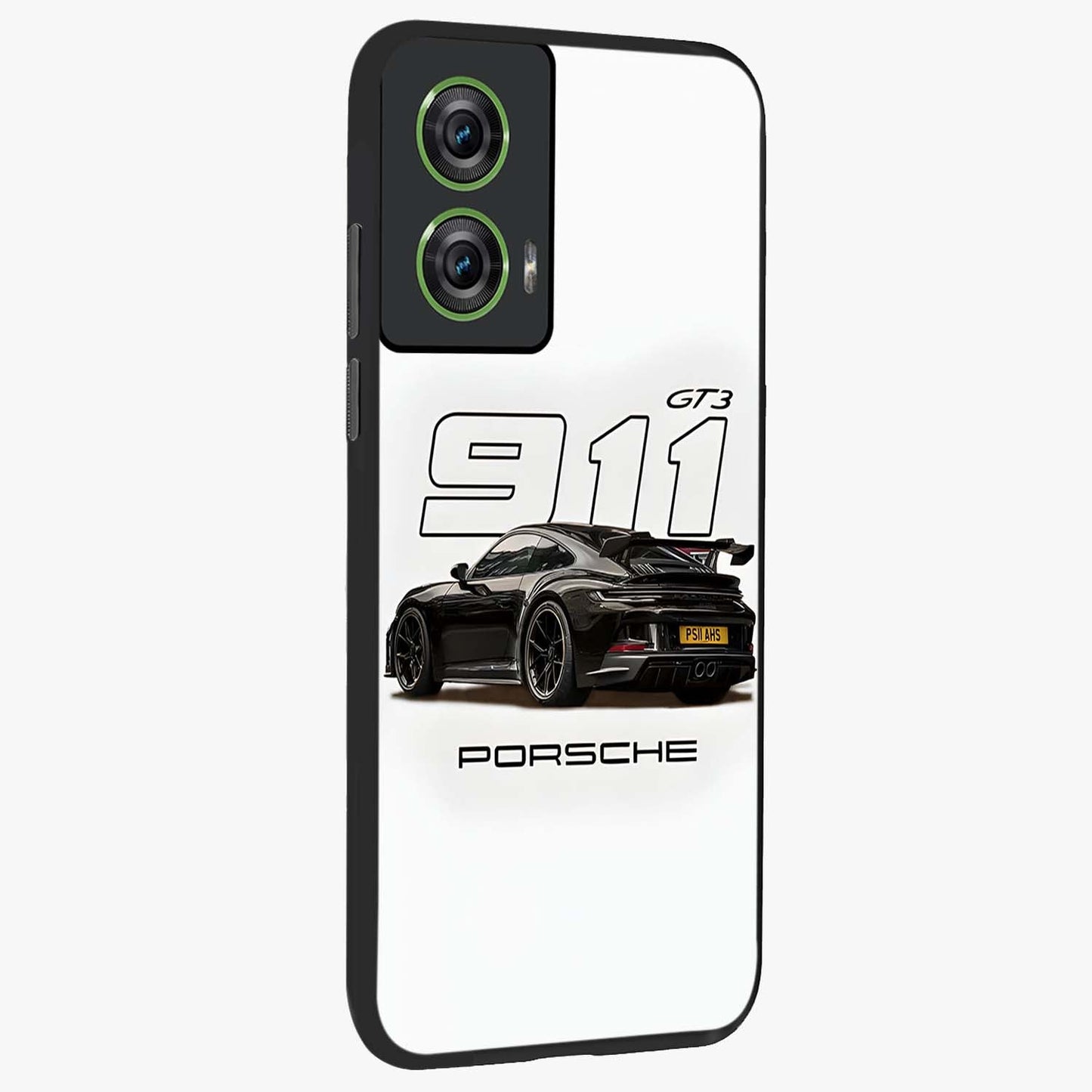 Turbo Legacy Icon Glass Case upright view showcasing bold racing inspired artwork with classic car theme.
