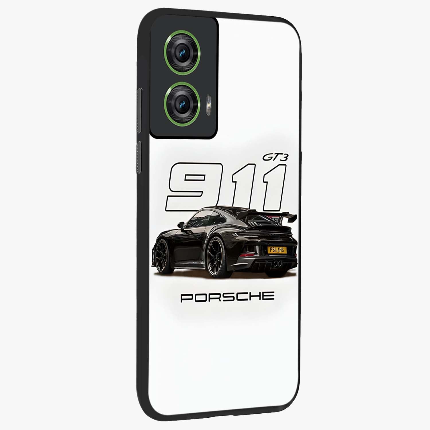 Turbo Legacy Icon Glass Case upright view showcasing bold racing inspired artwork with classic car theme.