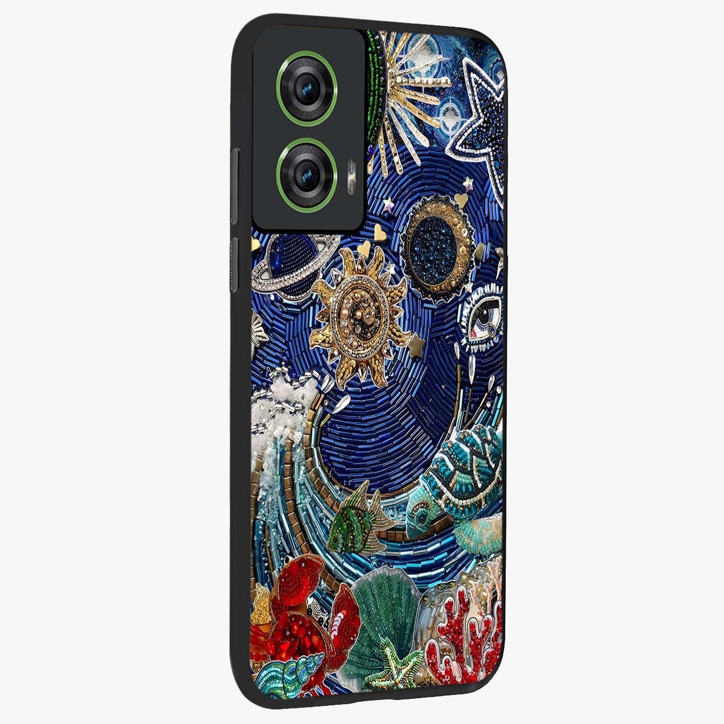 Universe Underwater Spark Glass Case upright view showcasing magical underwater galaxy artwork with vibrant cosmic theme.