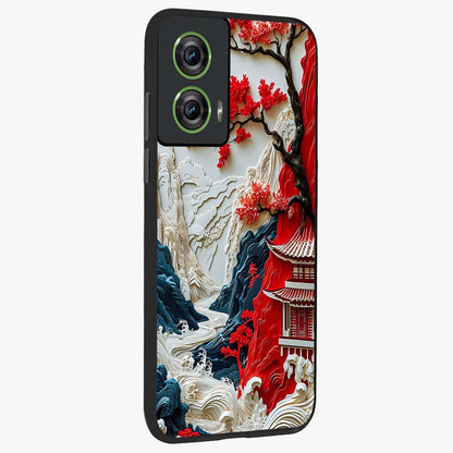 Whispers Of Sakura Waves Glass Case upright view showcasing delicate cherry blossom artwork with elegant nature theme.