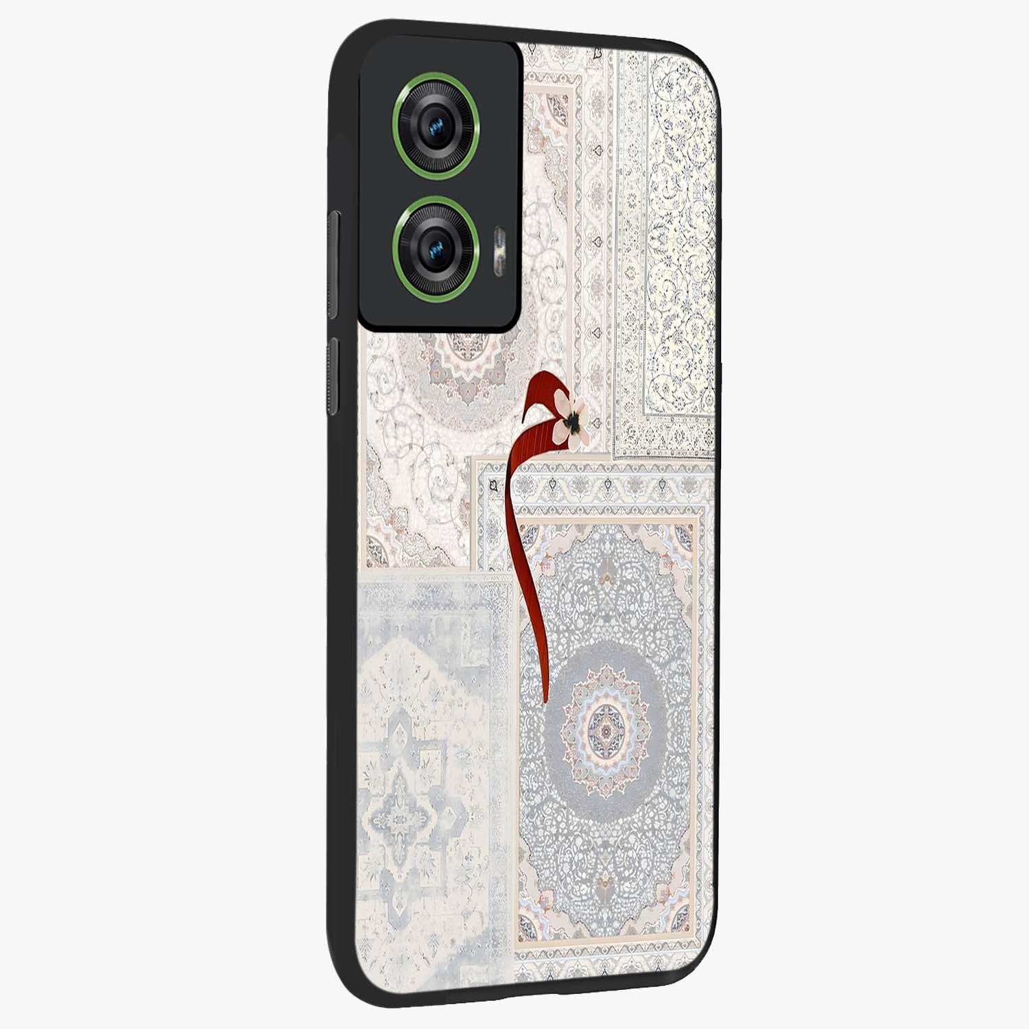 White Aesthetic Bow Glass Case upright view showcasing delicate ribbon bow artwork with cute minimalist theme.