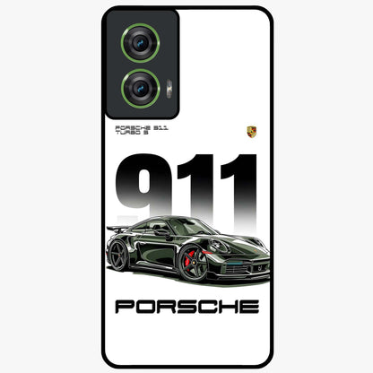 911 Turbo Dominance Glass Case showing clean flat back view with bold 911 sports car artwork and glossy glass finish.