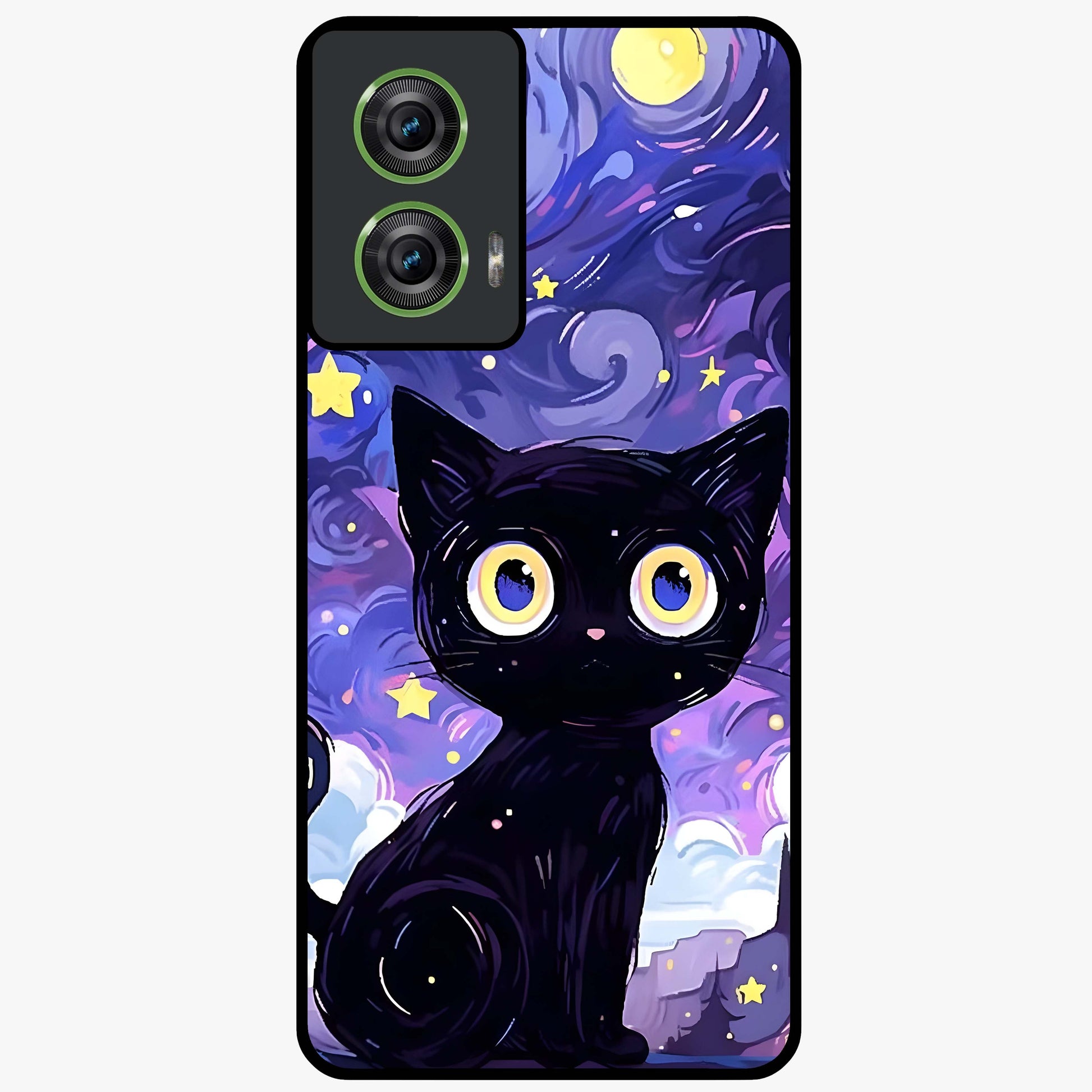 Abstract Cat Art Glass Case showing flat back view with artistic cat illustration and glossy glass finish.