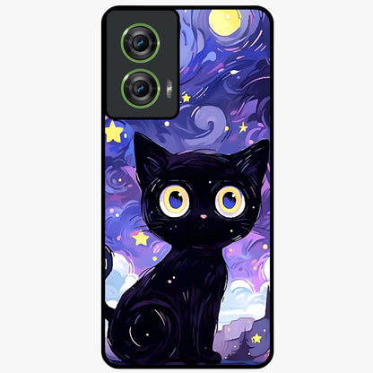 Abstract Cat Art Glass Case showing flat back view with artistic cat illustration and glossy glass finish.