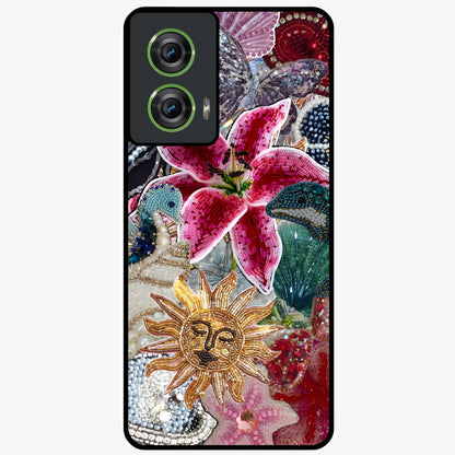 Beaded Garden Fantasy Glass Case showing flat back view with dreamy garden bead artwork and glossy glass finish.