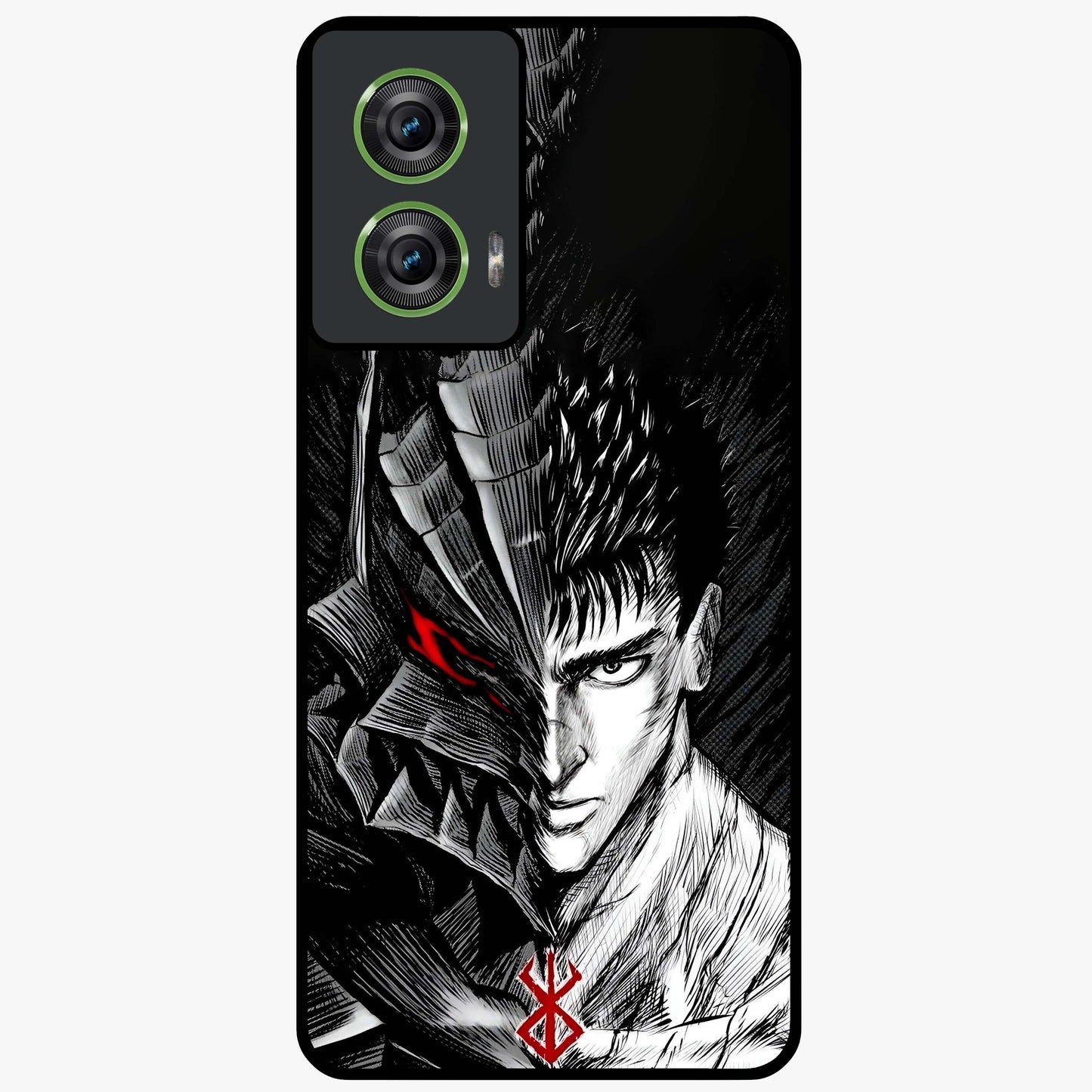 Berserker Blood Oath Glass Case showing flat back view with fierce warrior inspired artwork and glossy glass finish.