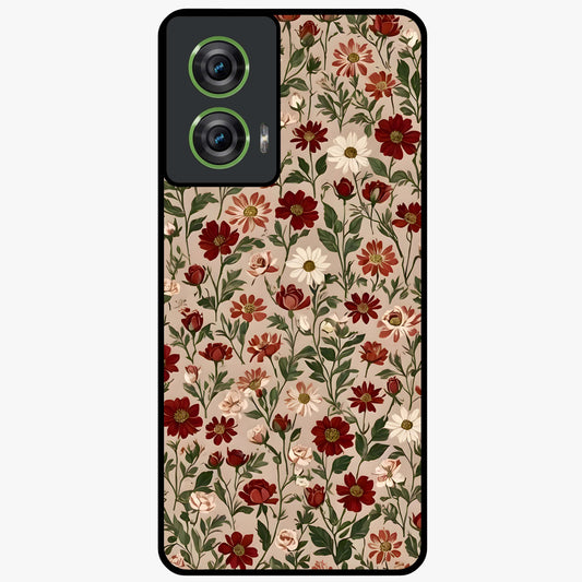Biege Flower With Leaf Glass Case showing flat back view with soft beige floral artwork and glossy glass finish.