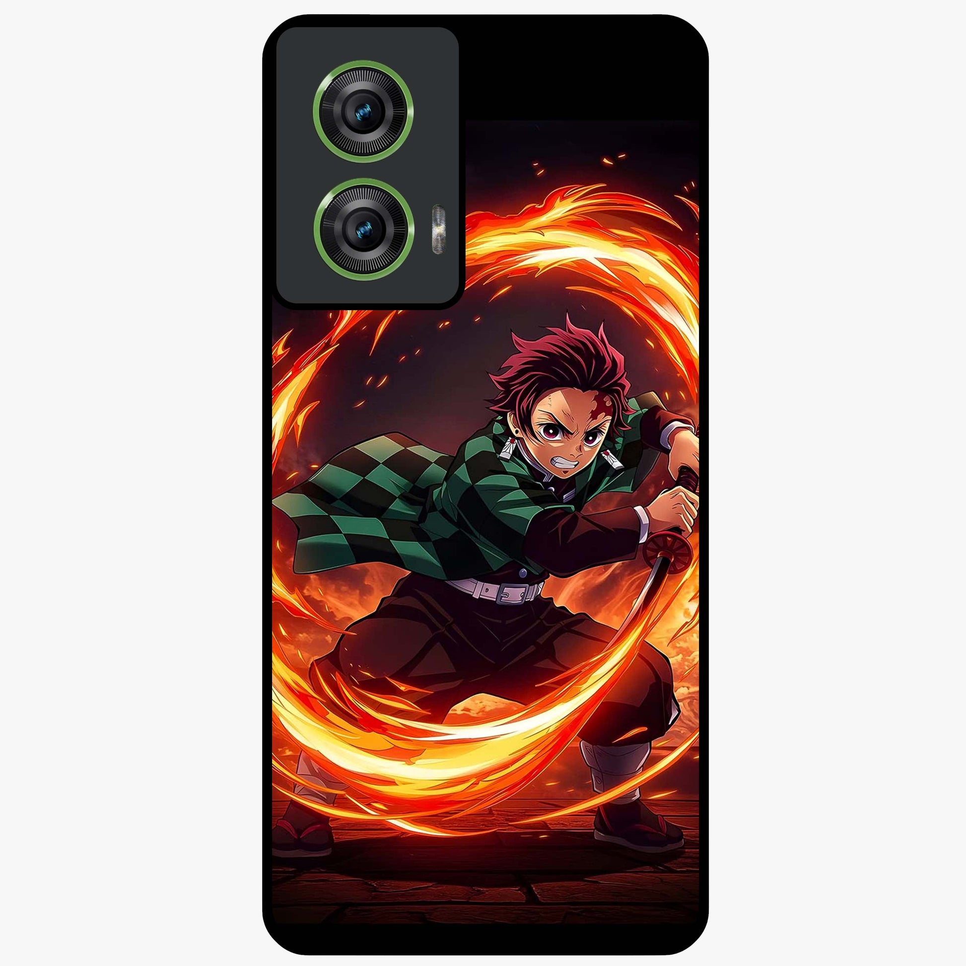 Blazing Sword Resolve Glass Case showing flat back view with fiery sword artwork and glossy glass finish.