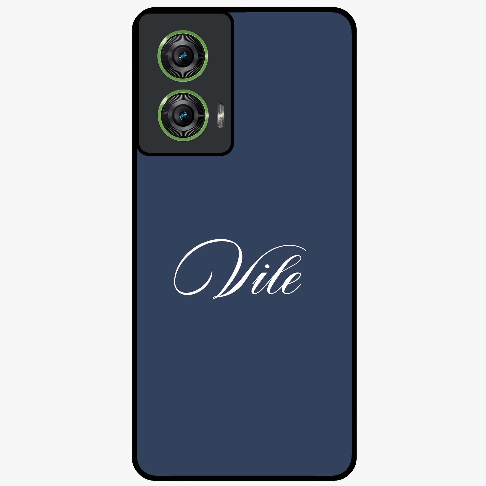 Blue Background Personalized Custom Name Glass Case showing flat back view with minimal blue background and custom name design.