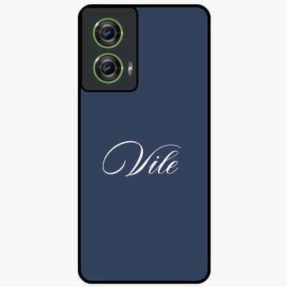 Blue Background Personalized Custom Name Glass Case showing flat back view with minimal blue background and custom name design.