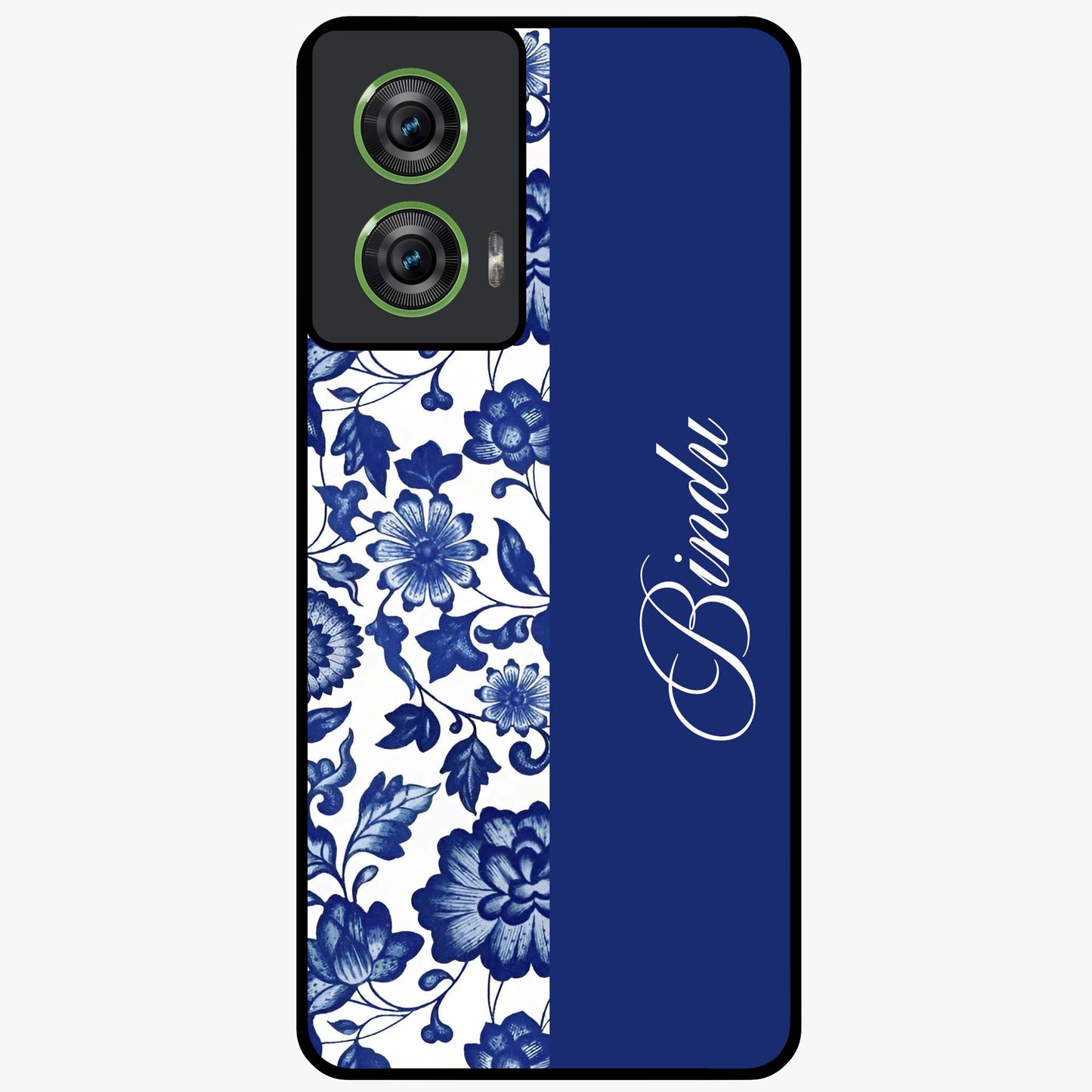 Blue Vintage Floral Pattern Glass Case upright view showcasing timeless floral illustration with vintage inspired style.