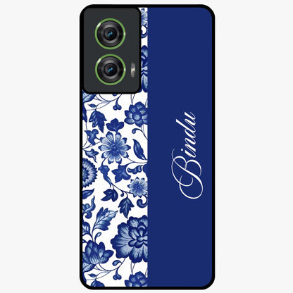 Blue Vintage Floral Pattern Glass Case upright view showcasing timeless floral illustration with vintage inspired style.