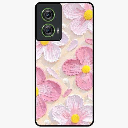 Blush Bloom Texture Glass Case showing flat back view with soft blush floral texture artwork and glossy glass finish.