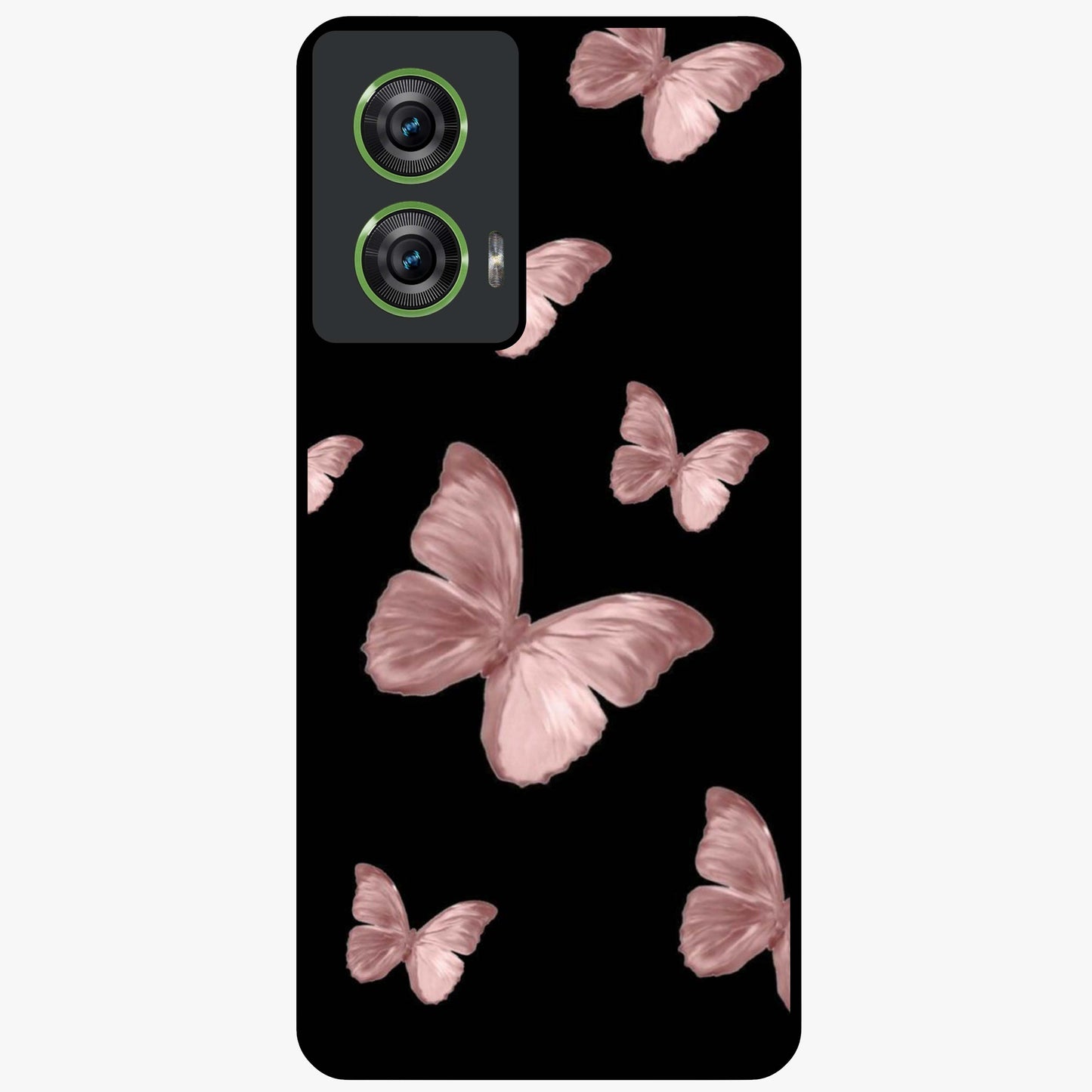 Butterfly Pattern Glass Case showing flat back view with elegant butterfly pattern artwork and glossy glass finish.