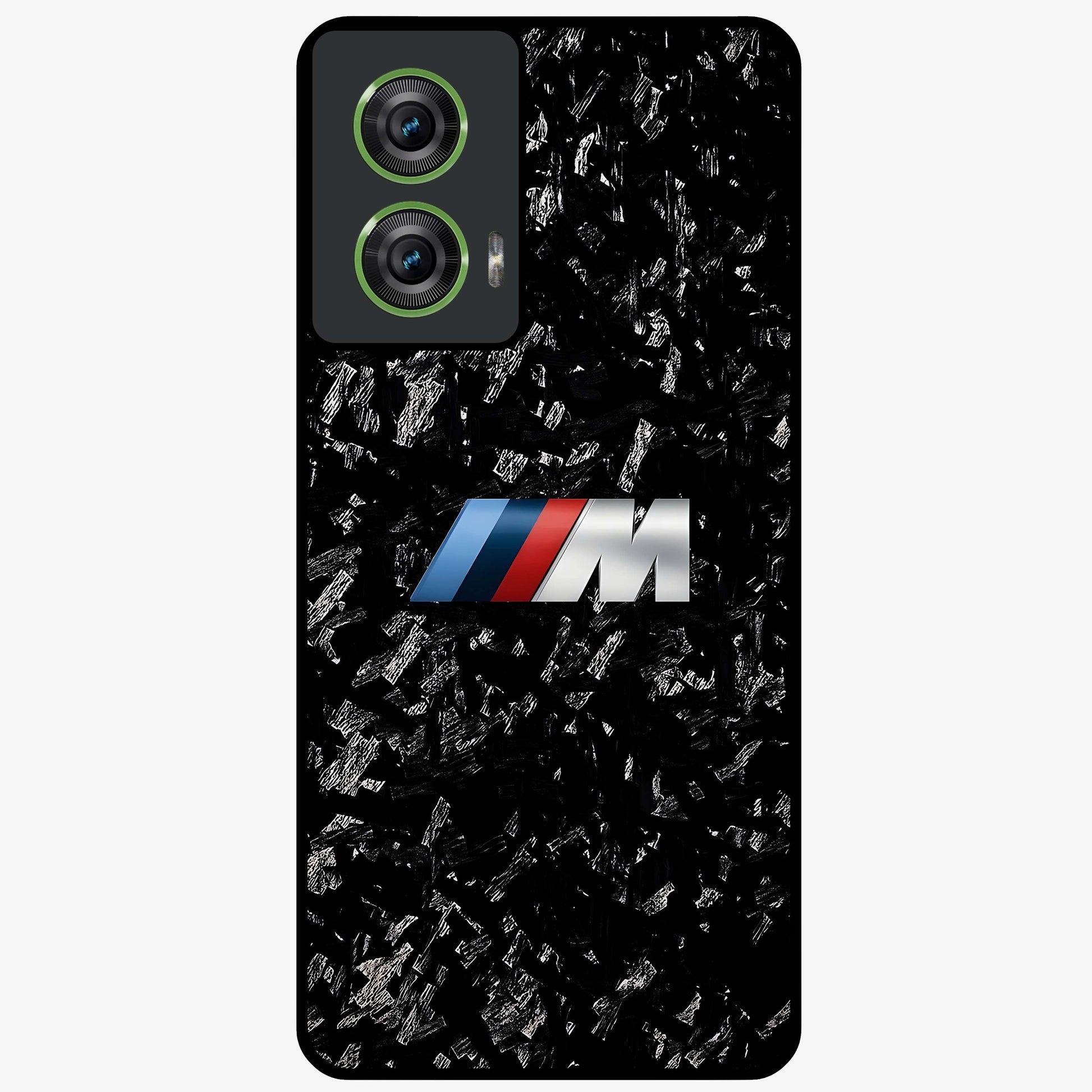 Carbon Speed Mark Glass Case showing flat back view with sporty carbon pattern artwork and glossy glass finish.