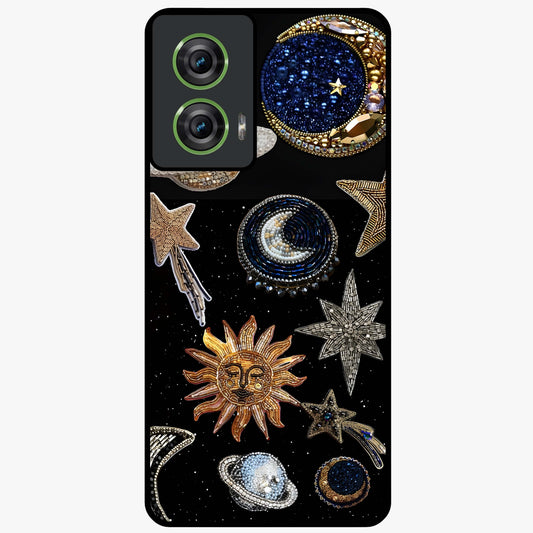 Celestial Gem Constellations Glass Case showing flat back view with sparkling constellation artwork and glossy glass finish.