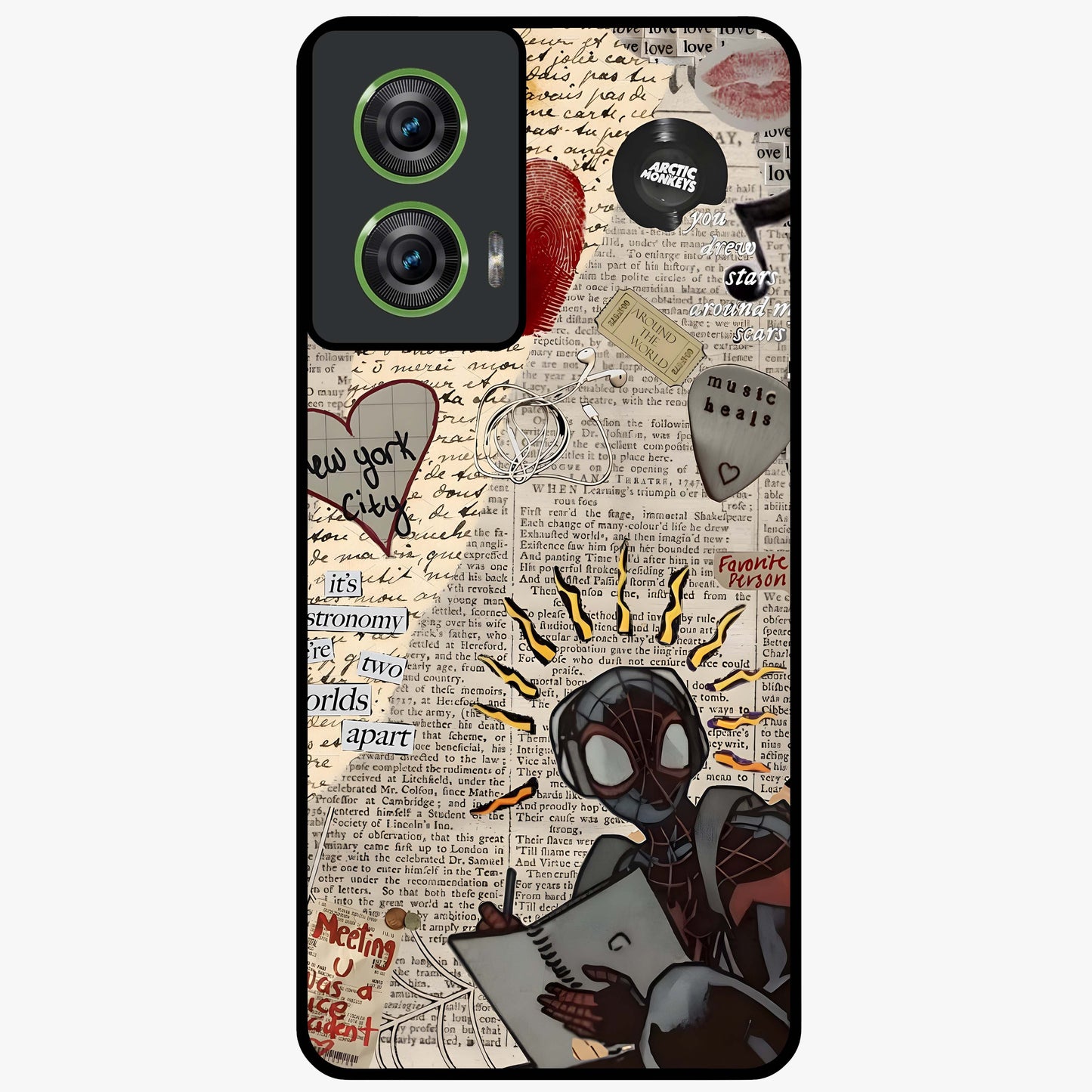 City Dream Sketch Glass Case showing flat back view with artistic city skyline sketch artwork and glossy glass finish.