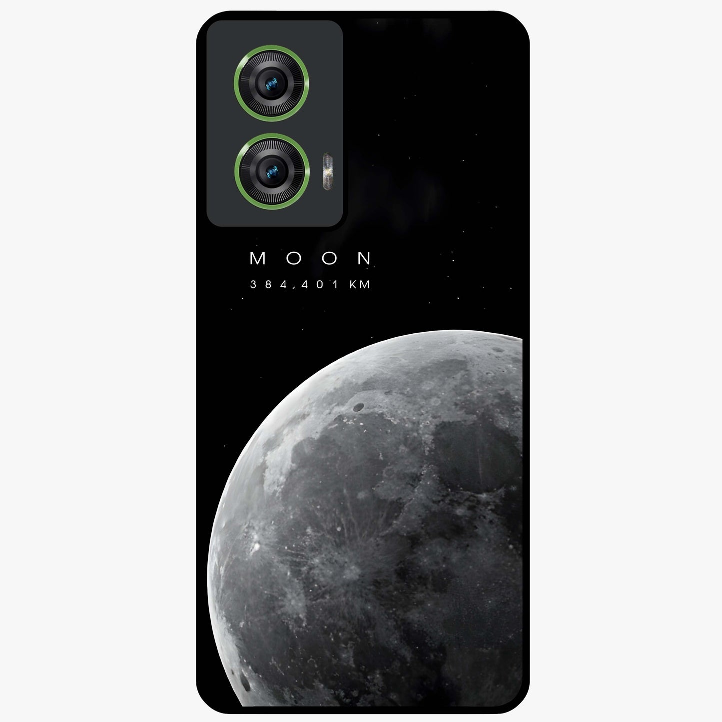 Cosmic Moon Glow Glass Case showing flat back view with glowing moon artwork and glossy glass finish.