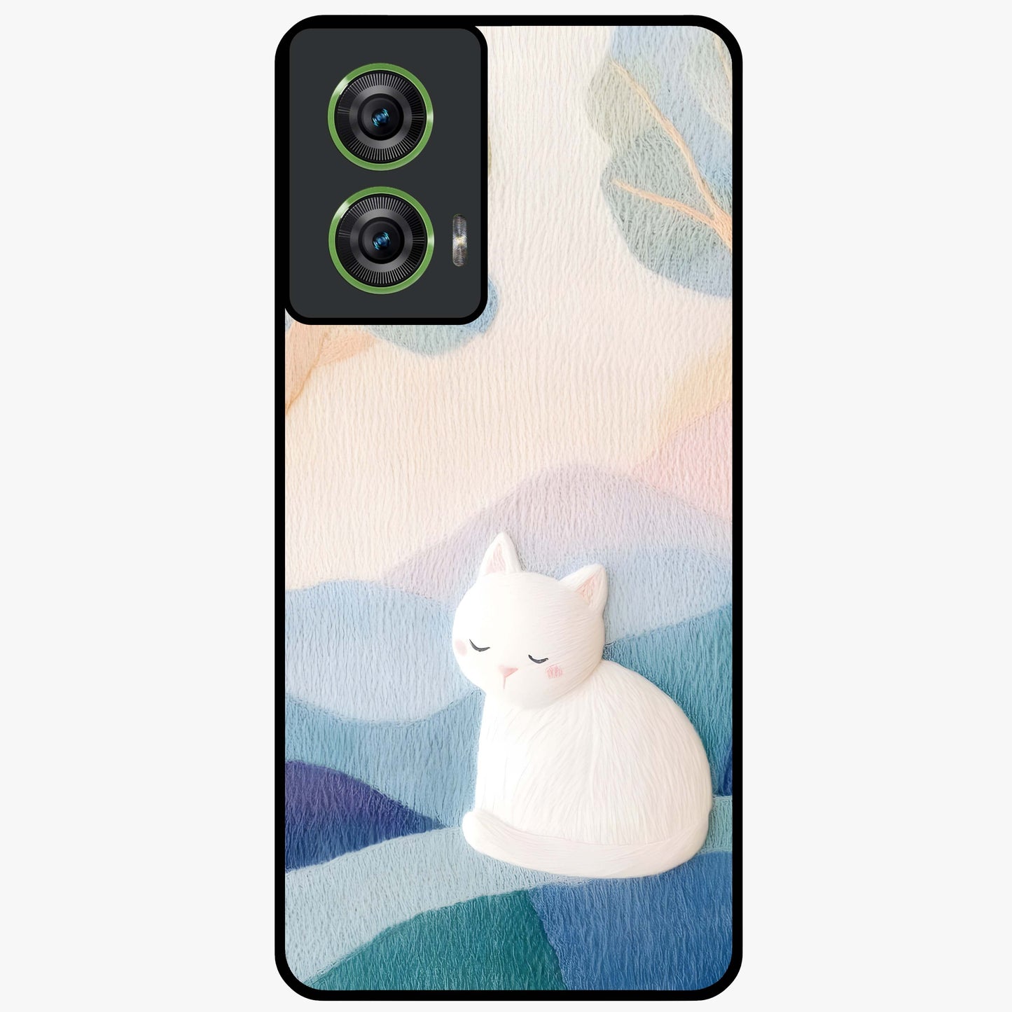 Cotton Dream Cat Glass Case showing flat back view with soft dreamy cat artwork and glossy glass finish.
