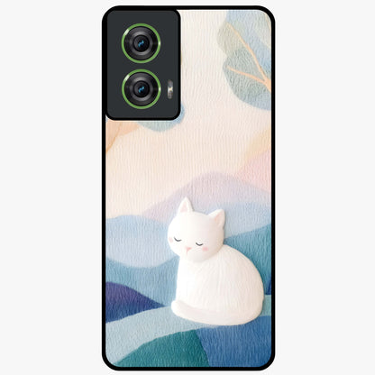 Cotton Dream Cat Glass Case showing flat back view with soft dreamy cat artwork and glossy glass finish.