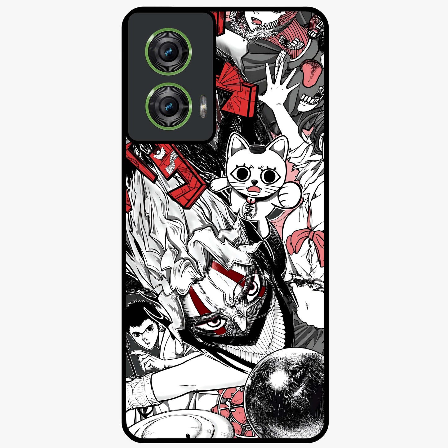 Crimson Chaos Panel Glass Case showing flat back view with bold crimson abstract artwork and glossy glass finish.