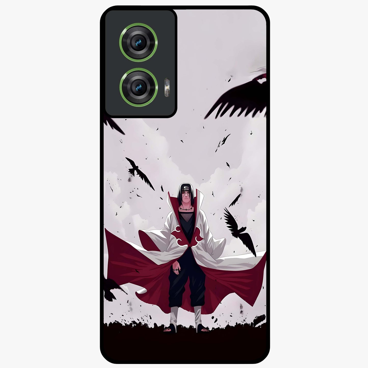 Crimson Crow Ascension Glass Case showing flat back view with mystical crow artwork and glossy glass finish.
