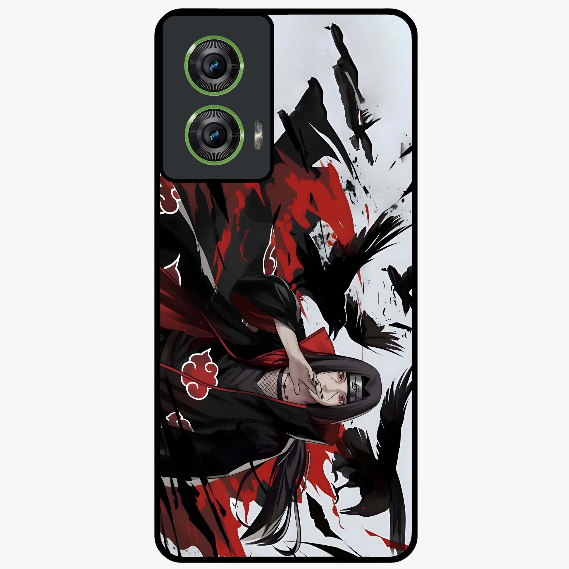 Crimson Crow Illusion Glass Case showing flat back view with artistic crow illusion artwork and glossy glass finish.