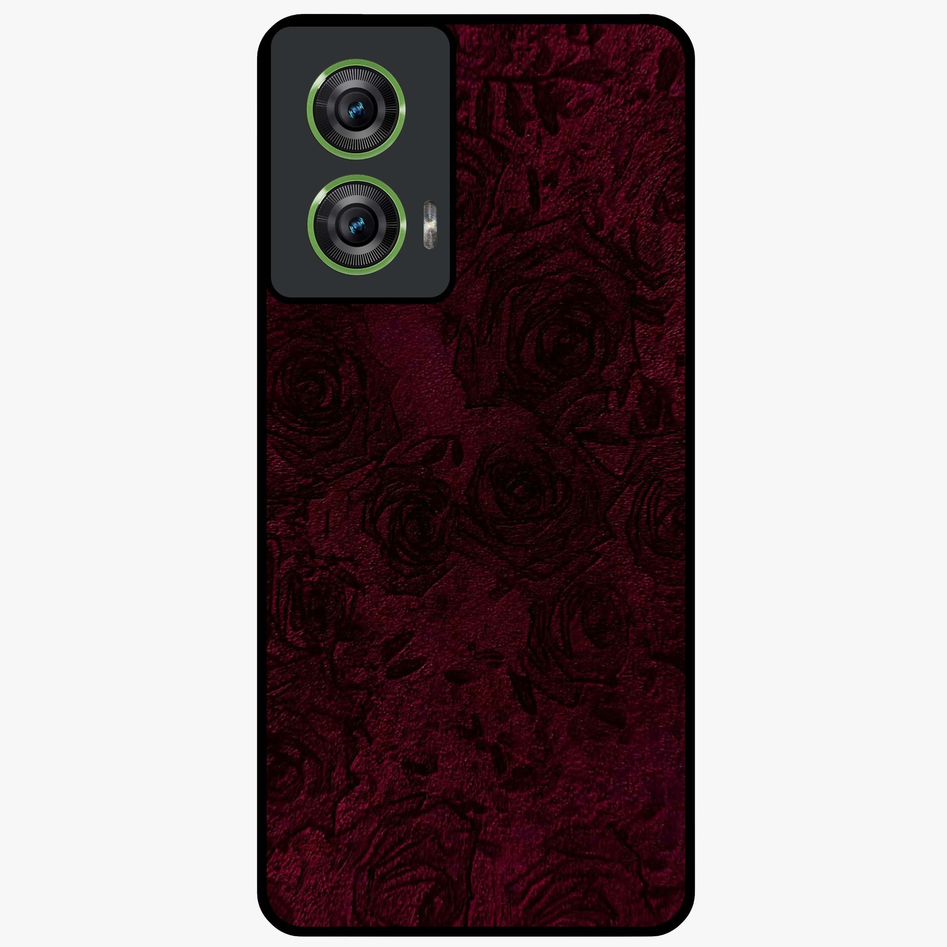Crimson Fade Flow Glass Case showing flat back view with flowing crimson gradient artwork and glossy glass finish.