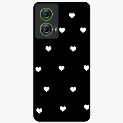 Cute And Simple White Hearts Glass Case showing flat back view with minimal white heart pattern and glossy glass finish.