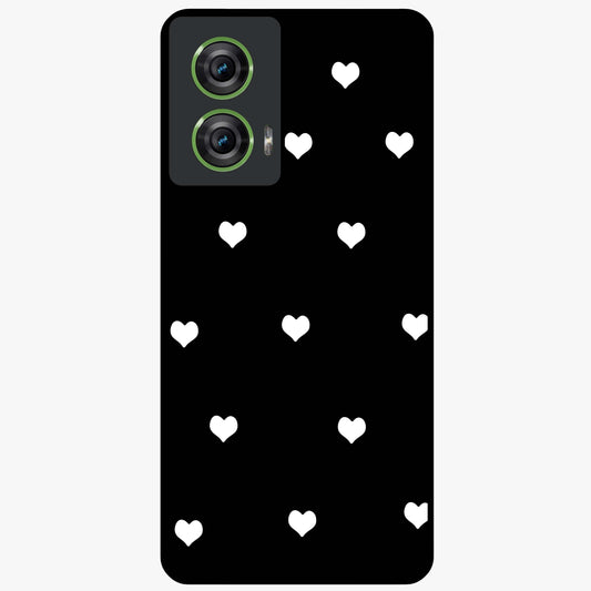 Cute And Simple White Hearts Glass Case showing flat back view with minimal white heart pattern and glossy glass finish.