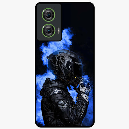 Cyber Sentinel Protocol Glass Case showing flat back view with futuristic cyber themed artwork and glossy glass finish.
