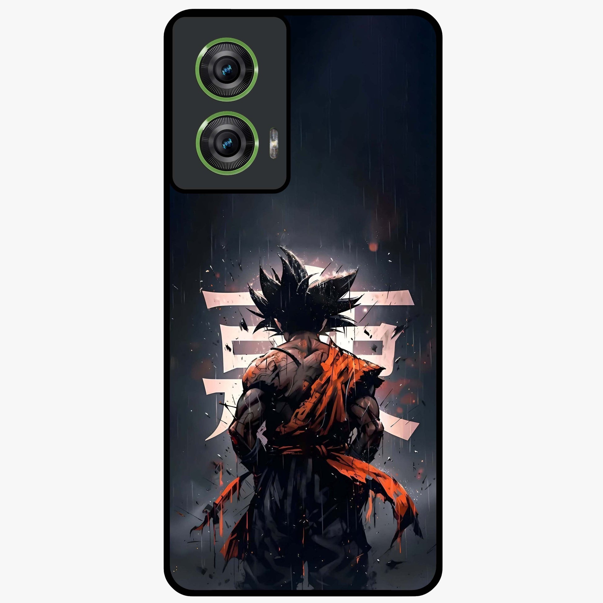 Dark Warrior In Rain Glass Case showing flat back view with warrior artwork in rainy atmosphere and glossy glass finish.